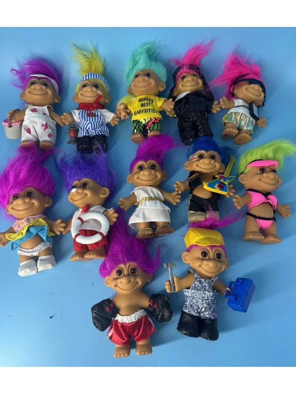 12 Vintage Russ Troll Dolls 5” 1990s Lot Costumes Accessories Neon Hair